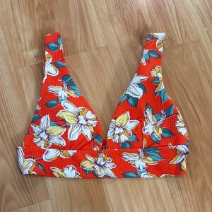 Eberjey Orange Floral Ribbed Swim Top with Pink Accent